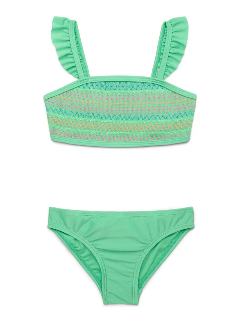 Wonder Nation Girls Smocked Bikini Swimsuit with UPF 50, 2-Piece, Sizes 4-18 - Walmart.com | Walmart (US)