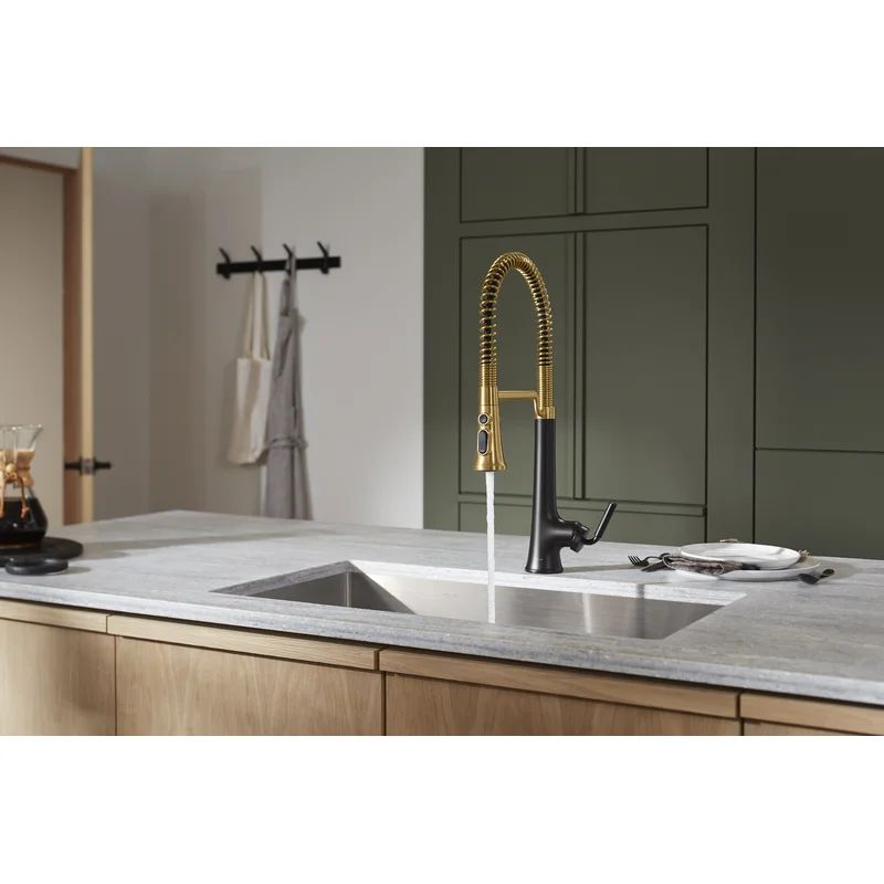 23765-BMB Kohler Tone Single Handle Semi-Professional Pre-Rinse Kitchen Sink Faucet with Three-Fu... | Wayfair North America