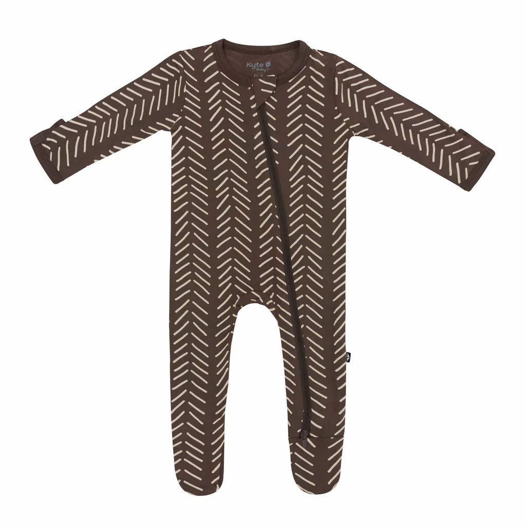 Zippered Footie in Espresso Herringbone | Kyte BABY