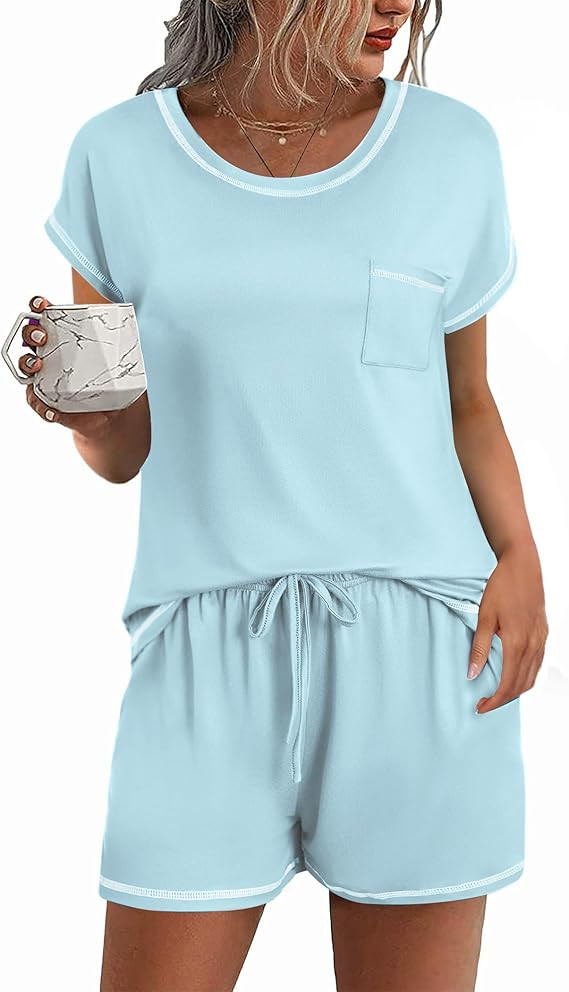 Ekouaer Womens Pajama Sets 2 Piece Soft Short Sleeve Top and Shorts Sleepwear Round Neck Pjs Loun... | Amazon (US)