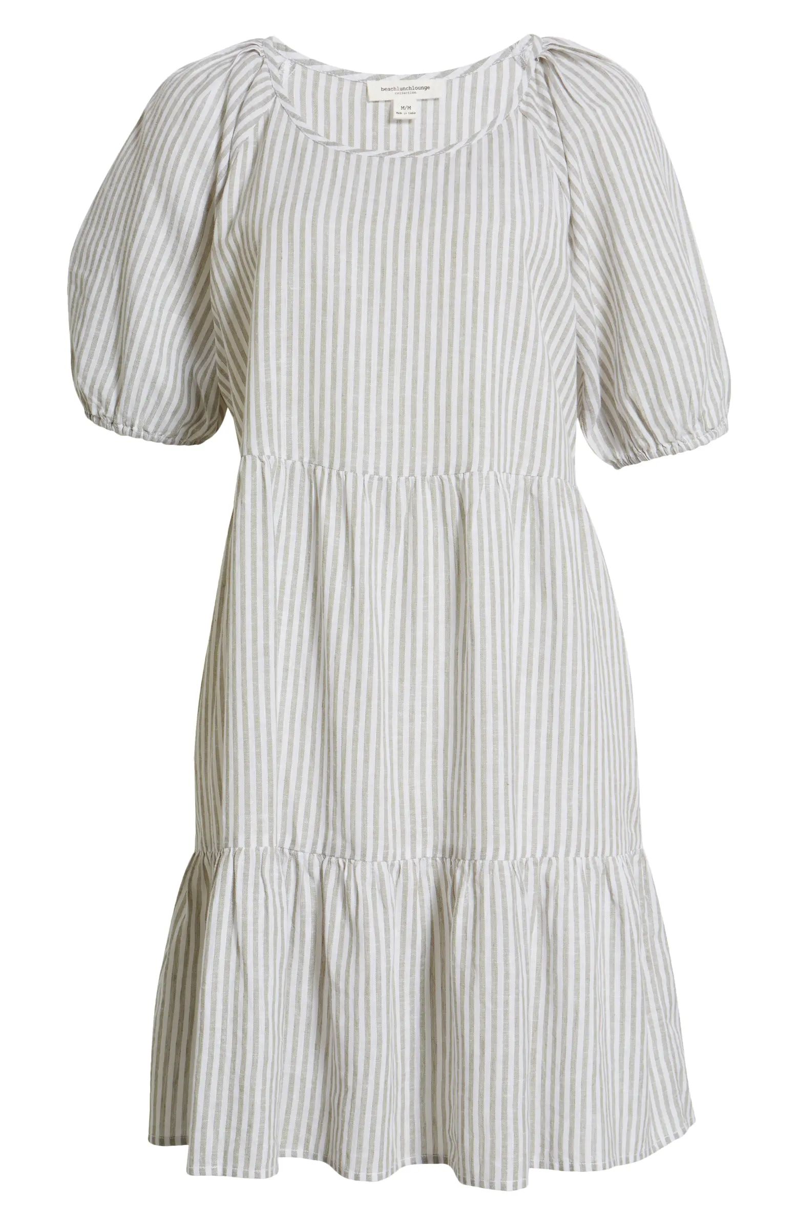 beachlunchlounge Luca Puff Sleeve Linen & Cotton A-line Dress | Nordstrom | Nordstrom