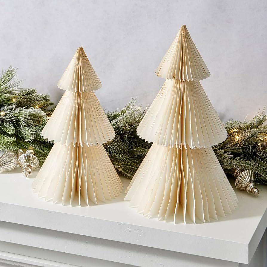 LampLust Paper Tree Decor, 2 Pack Honeycomb Paper Trees, 10 & 12 Inch, White & Gold Glitter Edge,... | Amazon (US)