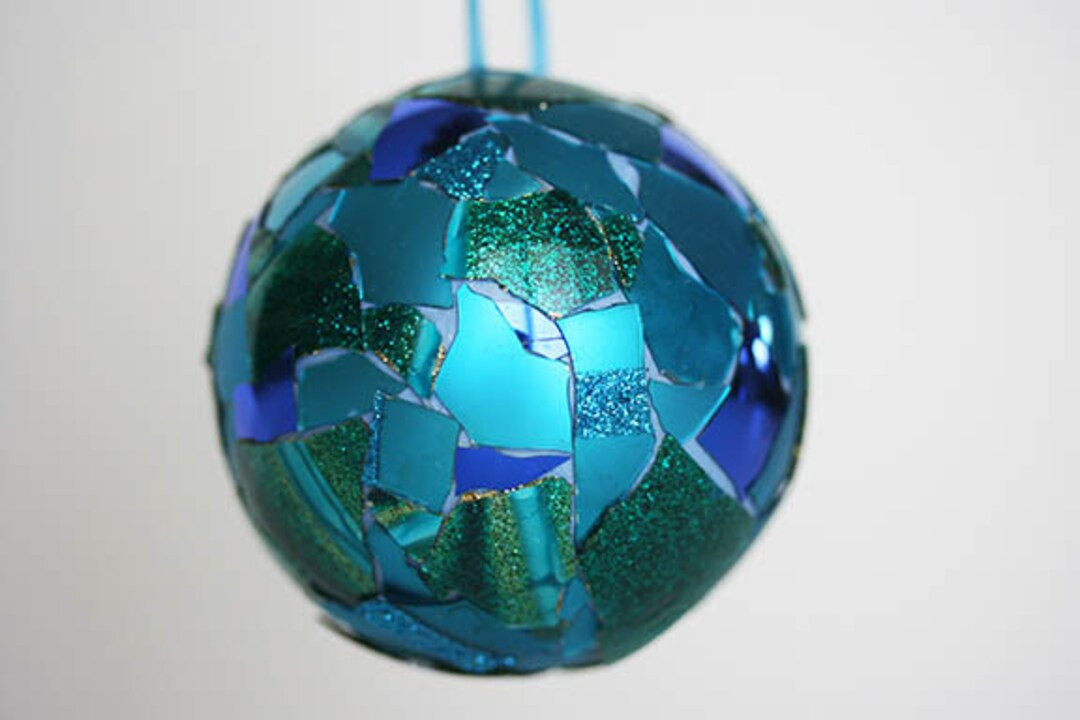 Blue Glass Mosaic Ornament Christmas Holiday Decor Turquoise Royal Glitter Vintage Antique Ball S... | Etsy (US)