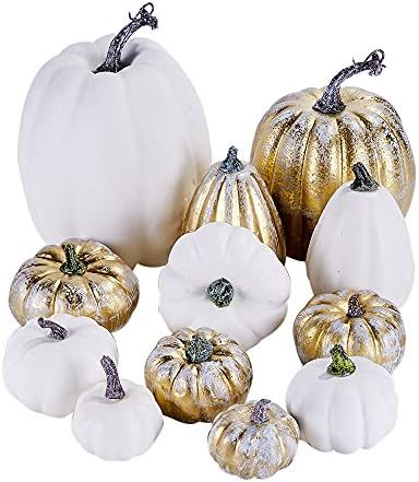 Amazon.com: Artmag 12 Pcs Assorted Fall Artificial Pumpkins Large Harvest Frosted Gold Plating an... | Amazon (US)