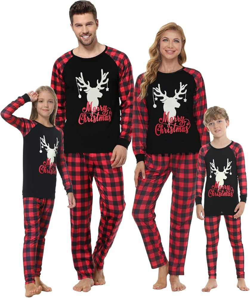 YIJIU Christmas Pajamas Cute Deer Print Long Sleeve Totem PJS Set | Amazon (US)