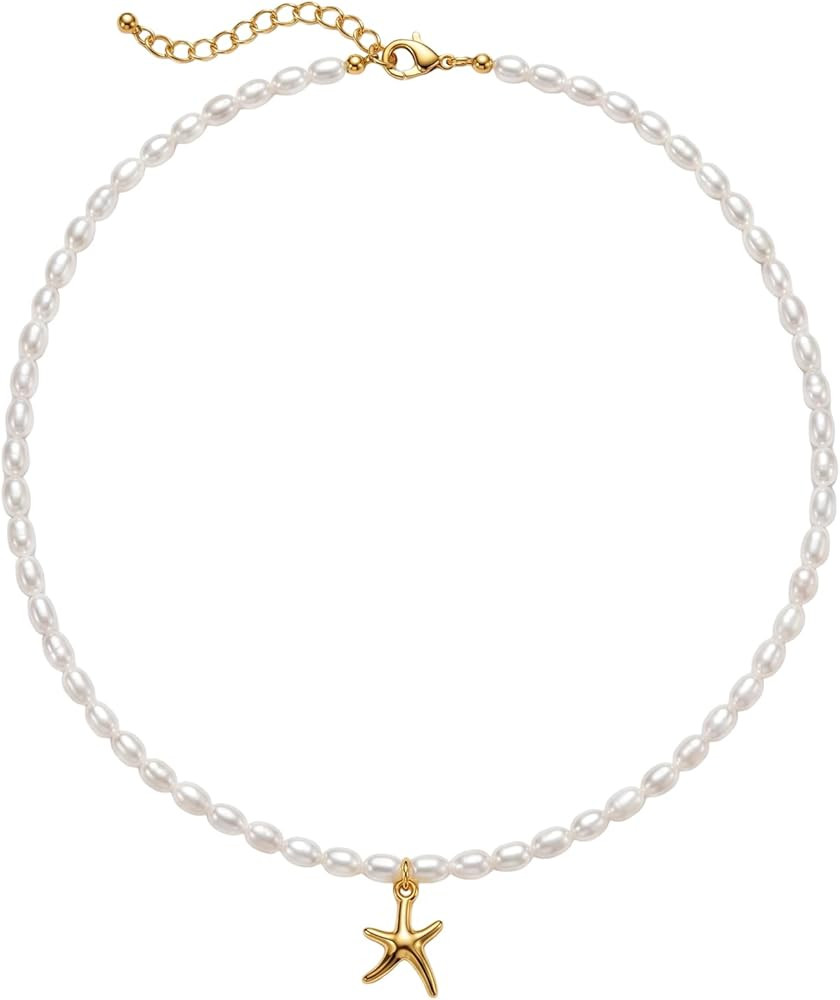 Trendy Starfish Beach Necklaces 14K Gold Plated Natural Freshwater Pearl Choker Handmade Jewelry ... | Amazon (CA)