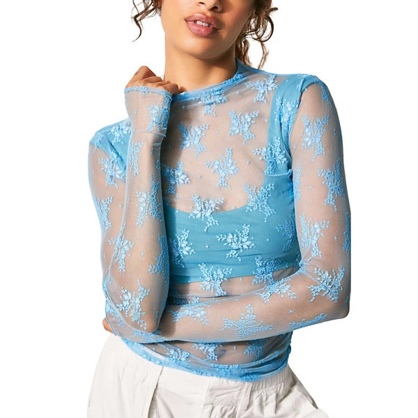 Women's Free People Lady Lux Long Sleeve Shirt Small Blue Bell | Scheels