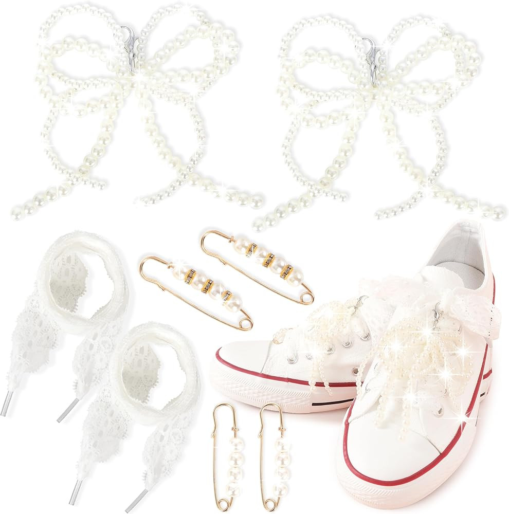 LOTOFUN Bowknot Pearl Shoelace Charms: Women Bow Tie Sneakers Clips 1 Pair Shoe Lace Charm Decora... | Amazon (US)