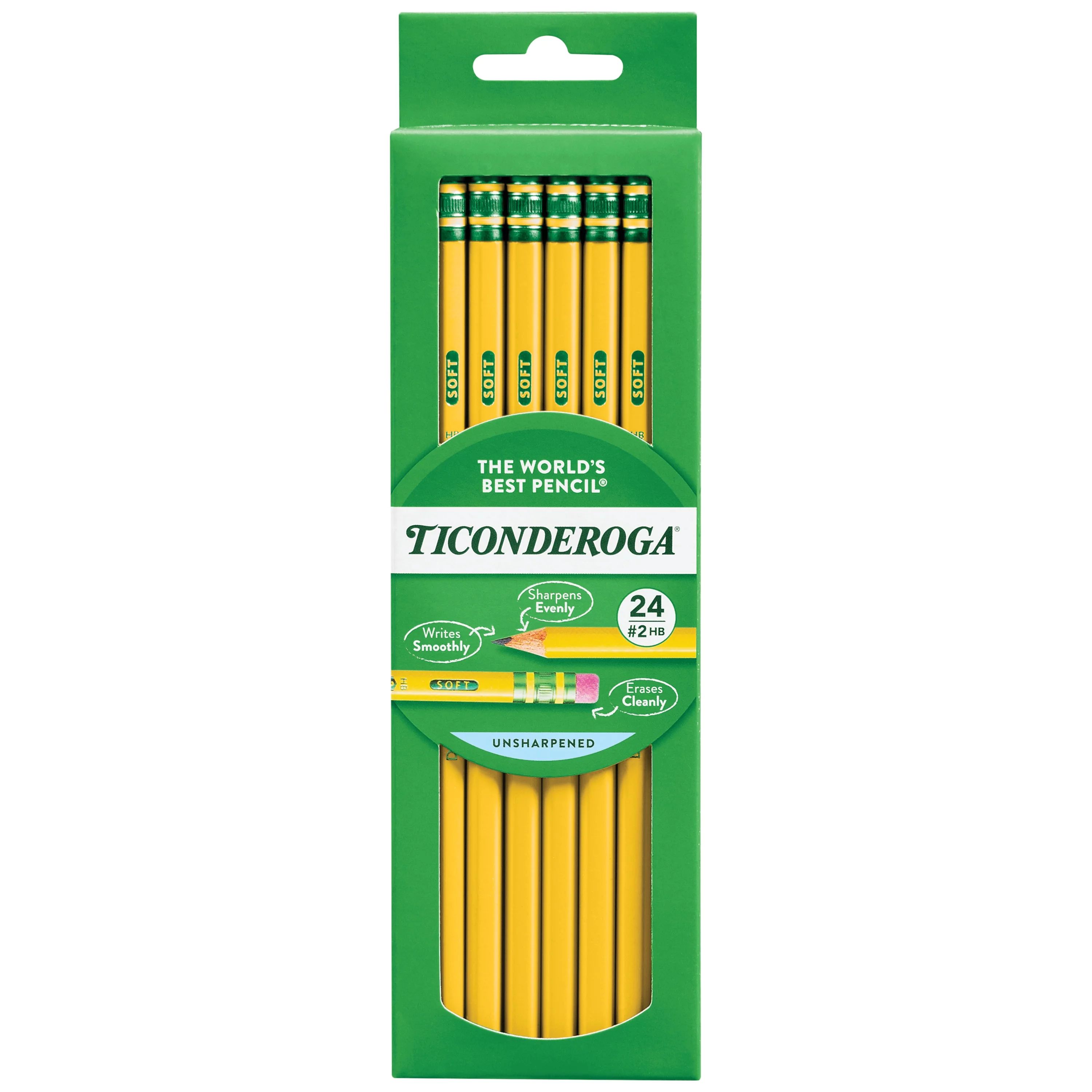Ticonderoga Premium Wood Pencils, Unsharpened #2 Lead, Yellow, 24 Count | Walmart (US)