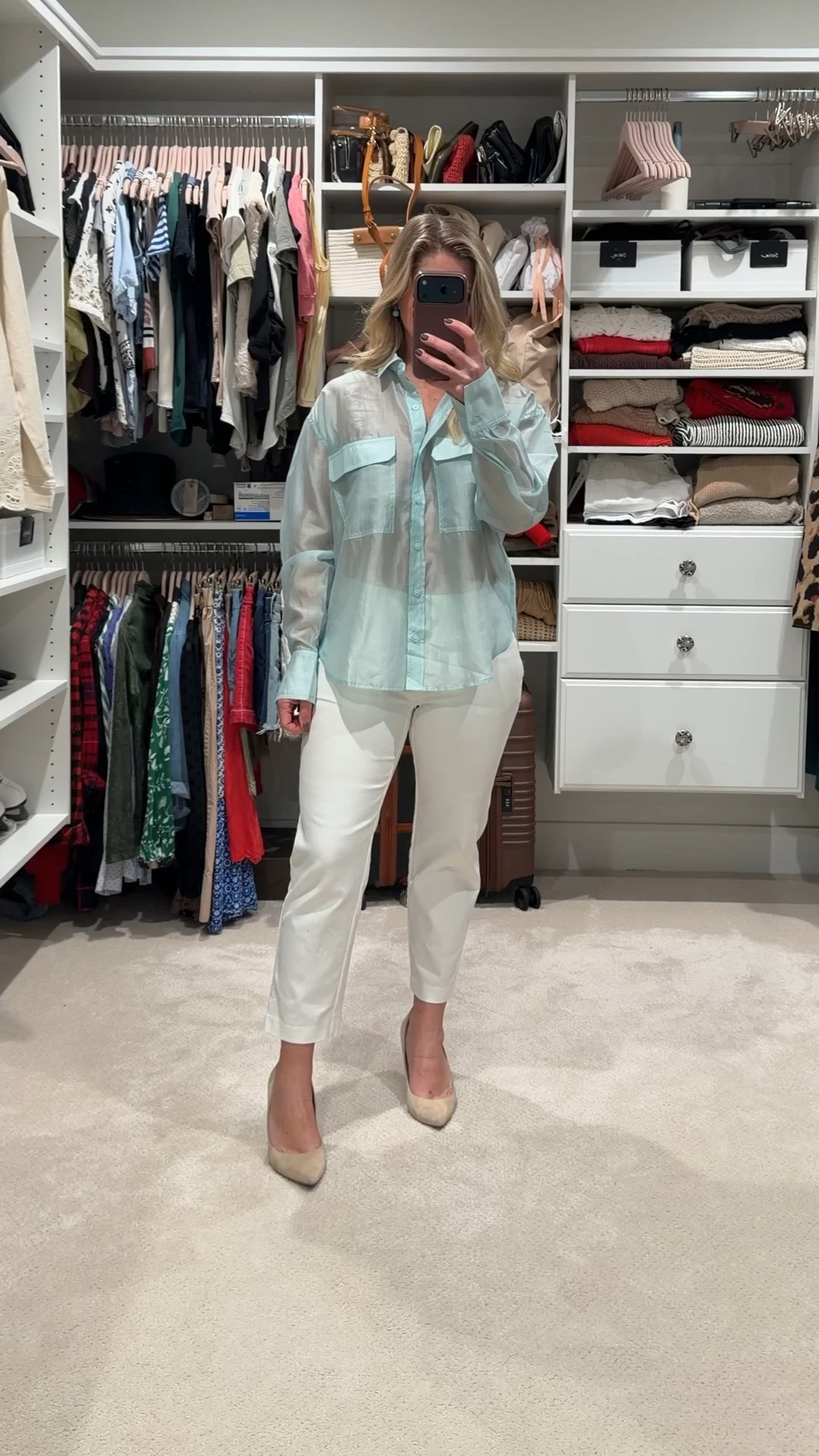 Soft neutrals with a fresh pop of color 🤍💧
This is one of my favorite polished-but-easy outfits for spring days when I want to look pulled together without overthinking it. The sheer utility shirt adds lightness and texture, the white slim pants keep it clean and tailored, and these nude heels elevate the whole look while still feeling wearable.

Perfect for the office, meetings, or a lunch date that turns into errands.

Fit notes for reference:
– Wearing XS in the top
– 00P in the pants
– Heels are true to size

Everything is linked so you can recreate the look exactly ✨

#LTKootd #LTKPetite #LTKSeasonal
