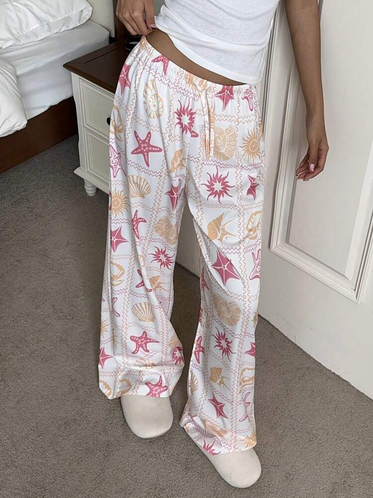 Aloruh Women's Low-Rise Long Starfish Printed Pants, For Summer Holiday | SHEIN