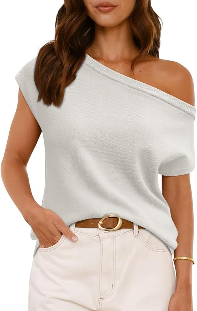 LILLUSORY Womens Off The Shoulder Sweaters Casual Short Sleeve Knit Tops Trendy Summer Going Out ... | Amazon (US)