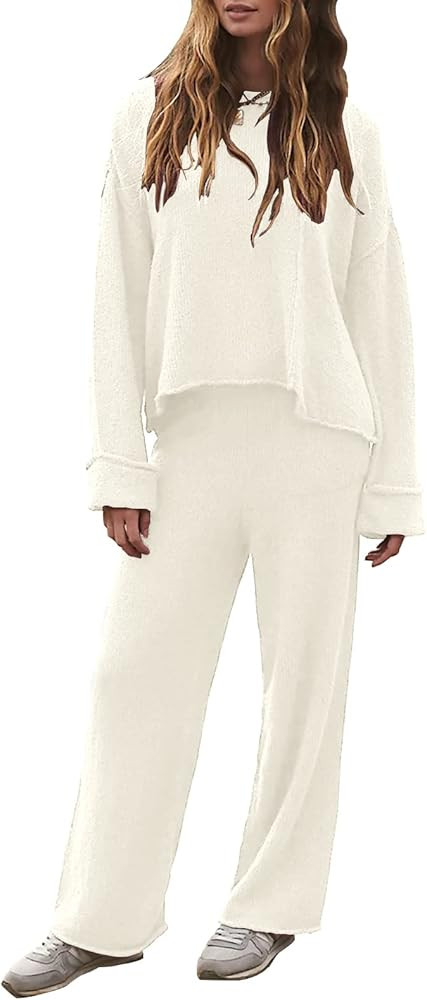 ETCYY NEW Dunes Sweater Sets Knitted Sweatsuit Sets 2 Piece Outfits with Sweater Tops and Wide Leg S | Amazon (US)