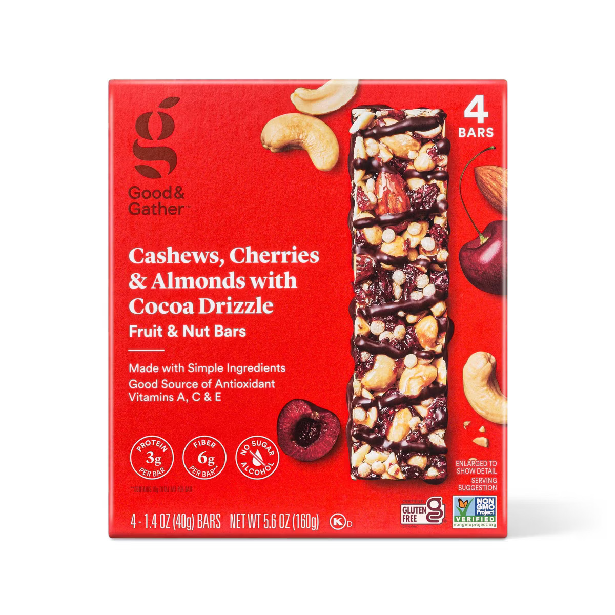 Cashews, Cherries and Almond with Cocoa Drizzle Fruit and Nut Bars - 4ct - Good & Gather™ | Target