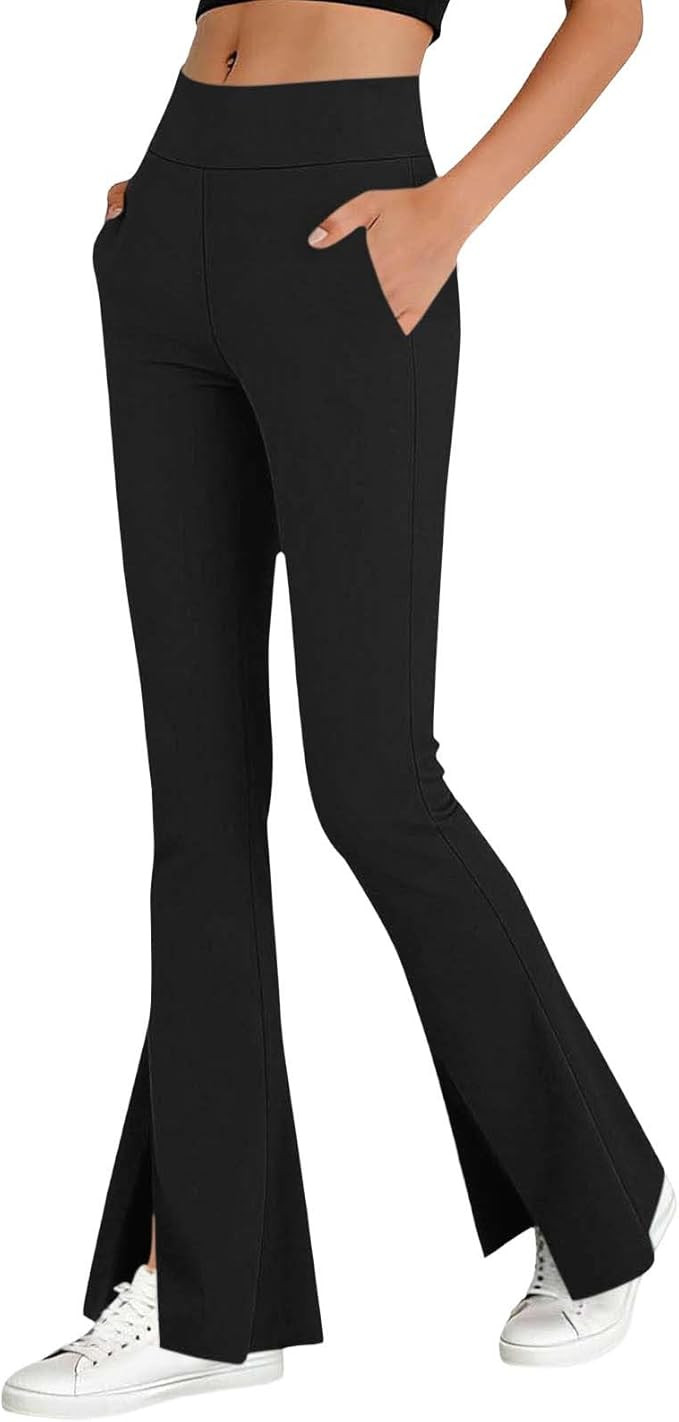 No Front Seam Flare Leggings for Women High Waist Yoga Pants Workout Gym Casual Split Hem Bootcut... | Amazon (US)