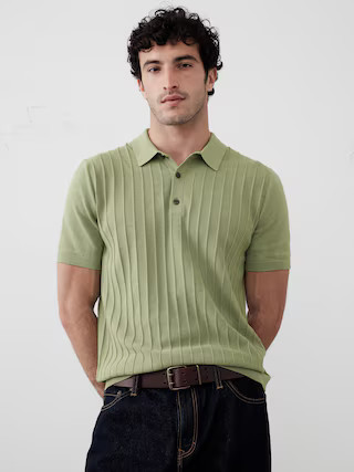 Wide Ribbed Polo Sweater | Banana Republic Factory