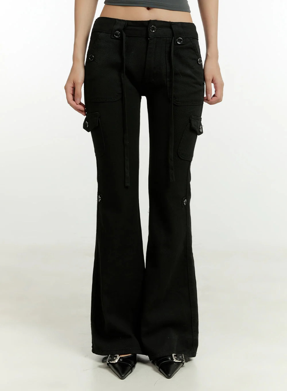 Cargo Low Waist Cotton Pants CL401Black / S | Lewkin