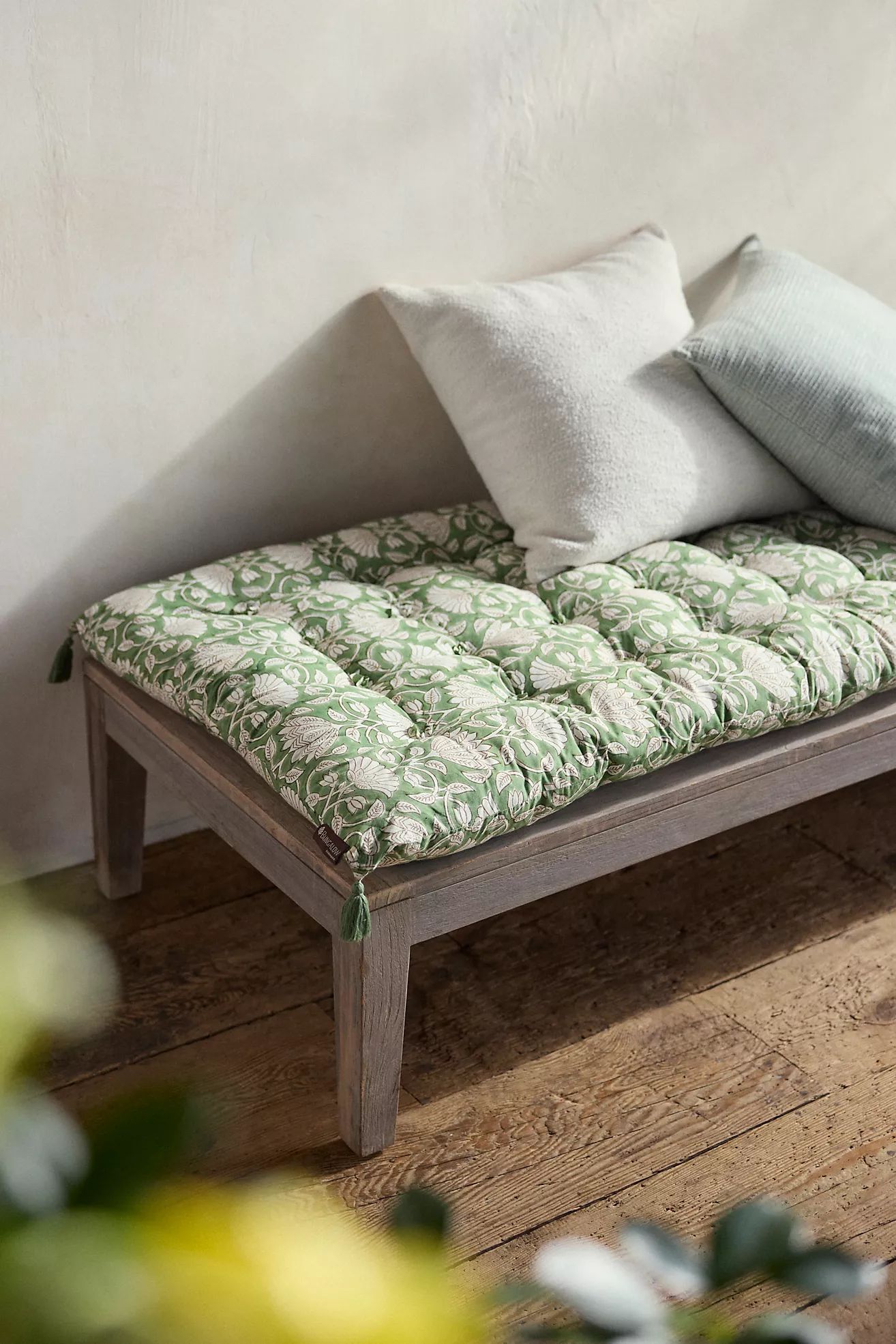 Tufted Cotton Floor Cushion, Fan Floral | Anthropologie (US)