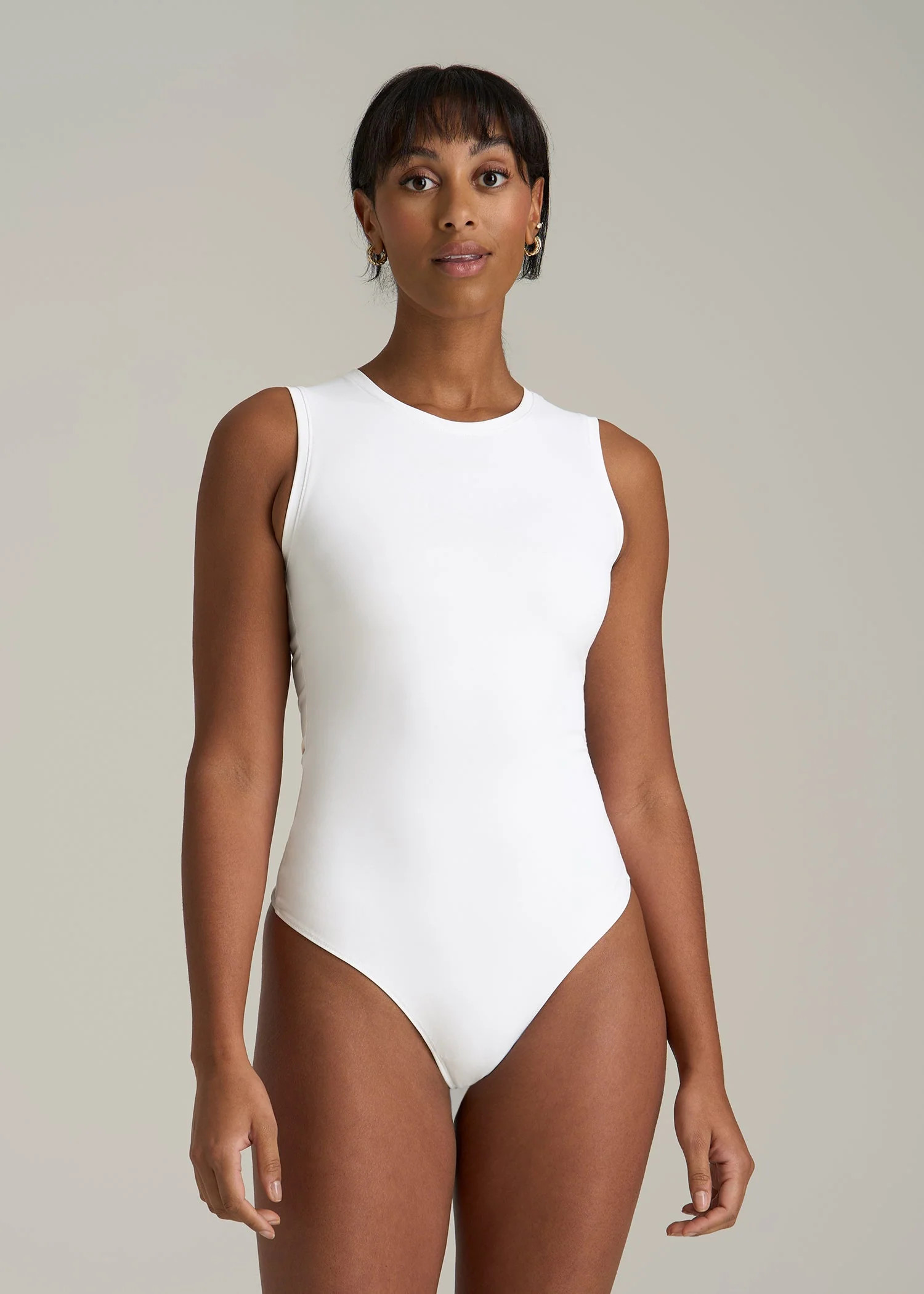 Sleeveless Crewneck Bodysuit for Tall Women in Bright White | American Tall