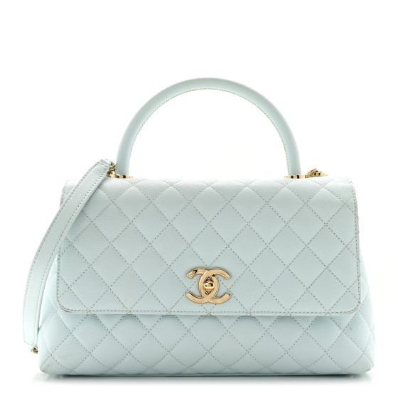 CHANEL Caviar Quilted Small Coco Handle Flap Light Blue | FASHIONPHILE (US)