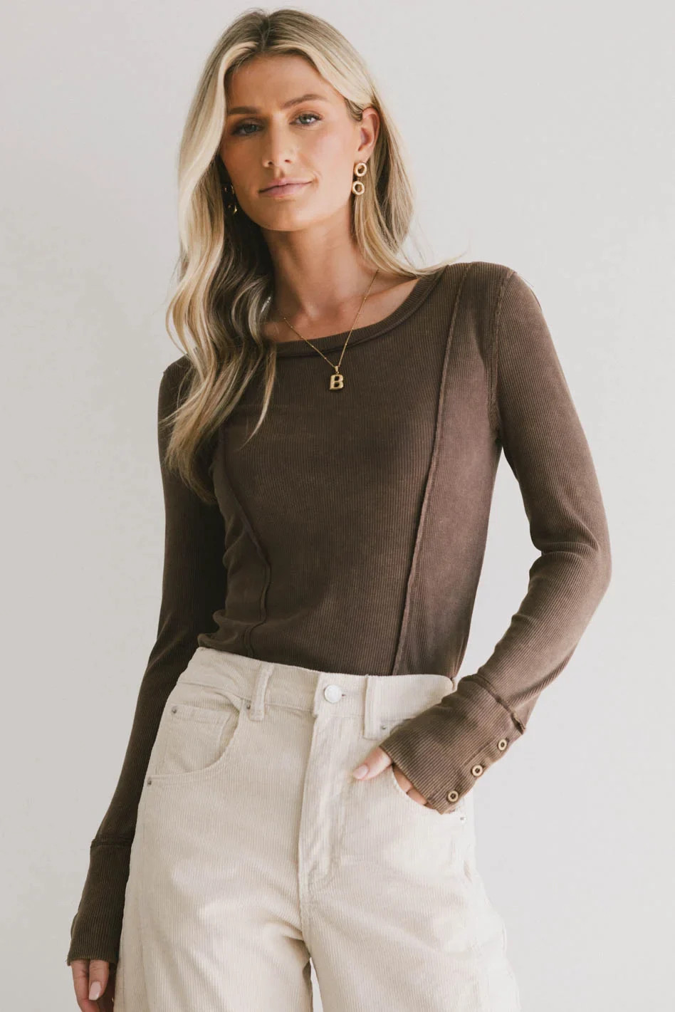 Sailor Ribbed Top in Brown | Böhme US