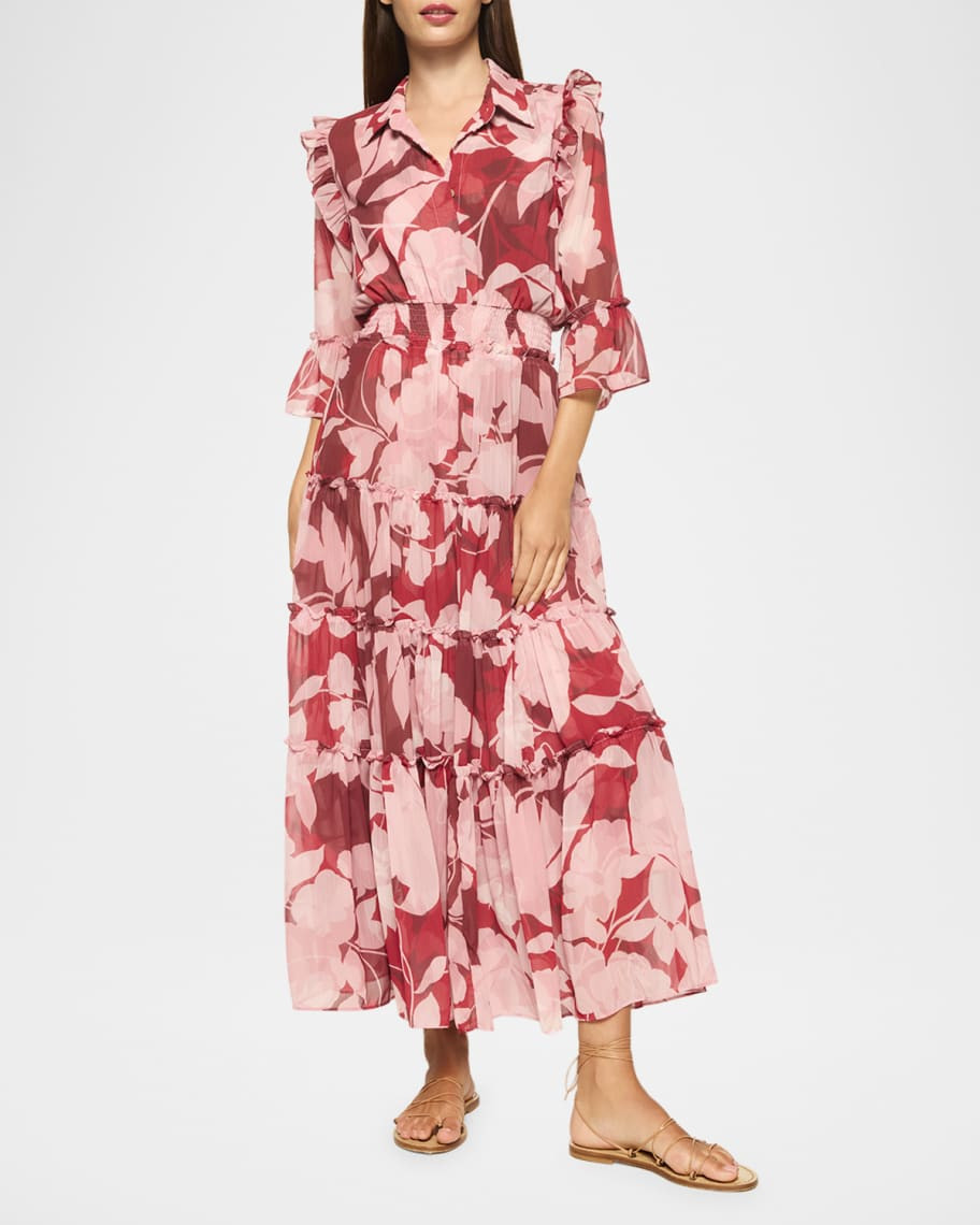 MISA Los Angeles Pamelina Tiered Floral Chiffon Maxi Dress | Neiman Marcus