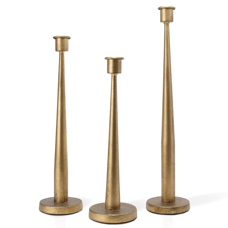 Brass Taper Candle Holder Set of 3, Iron Candlestick Holders for Dining Table Centerpiece Decor, ... | Amazon (US)