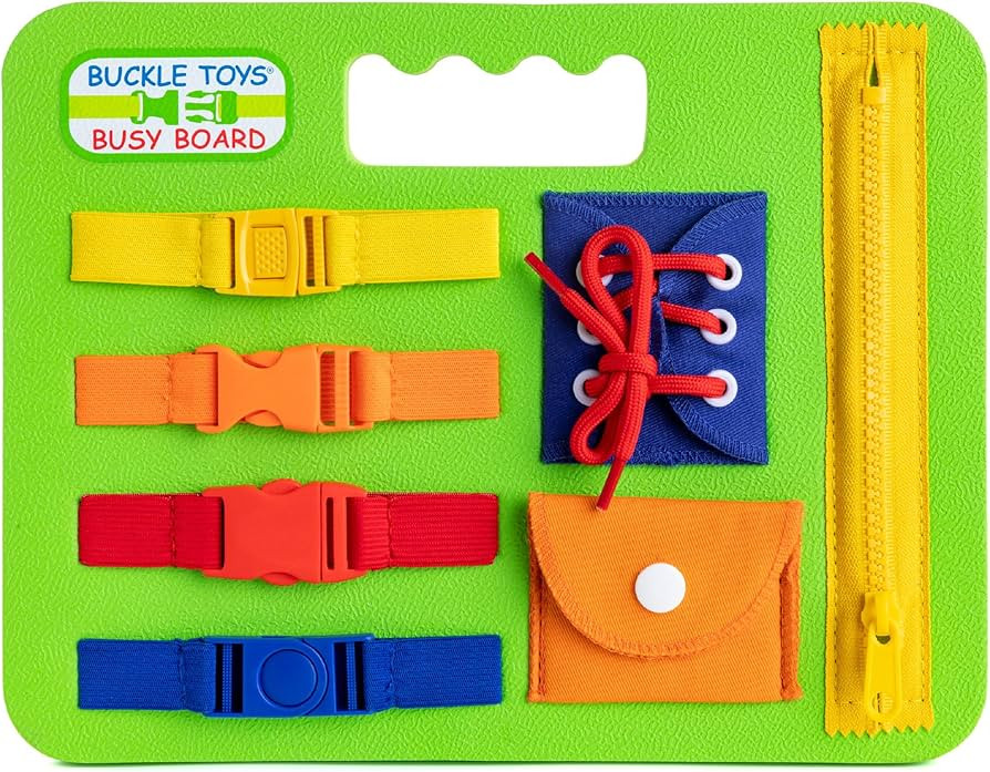 Buckle Toys Busy Board - Montessori Learning Toy for Toddlers Road Trip Essentials - Foam Sensory... | Amazon (US)