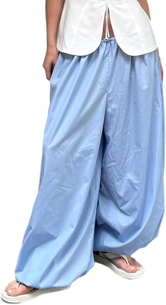 LETSVDO Women's Palazzo Balloon Pants Drawstring Waist Wide Leg Pleated Barrel Harem Pants Baggy ... | Amazon (US)