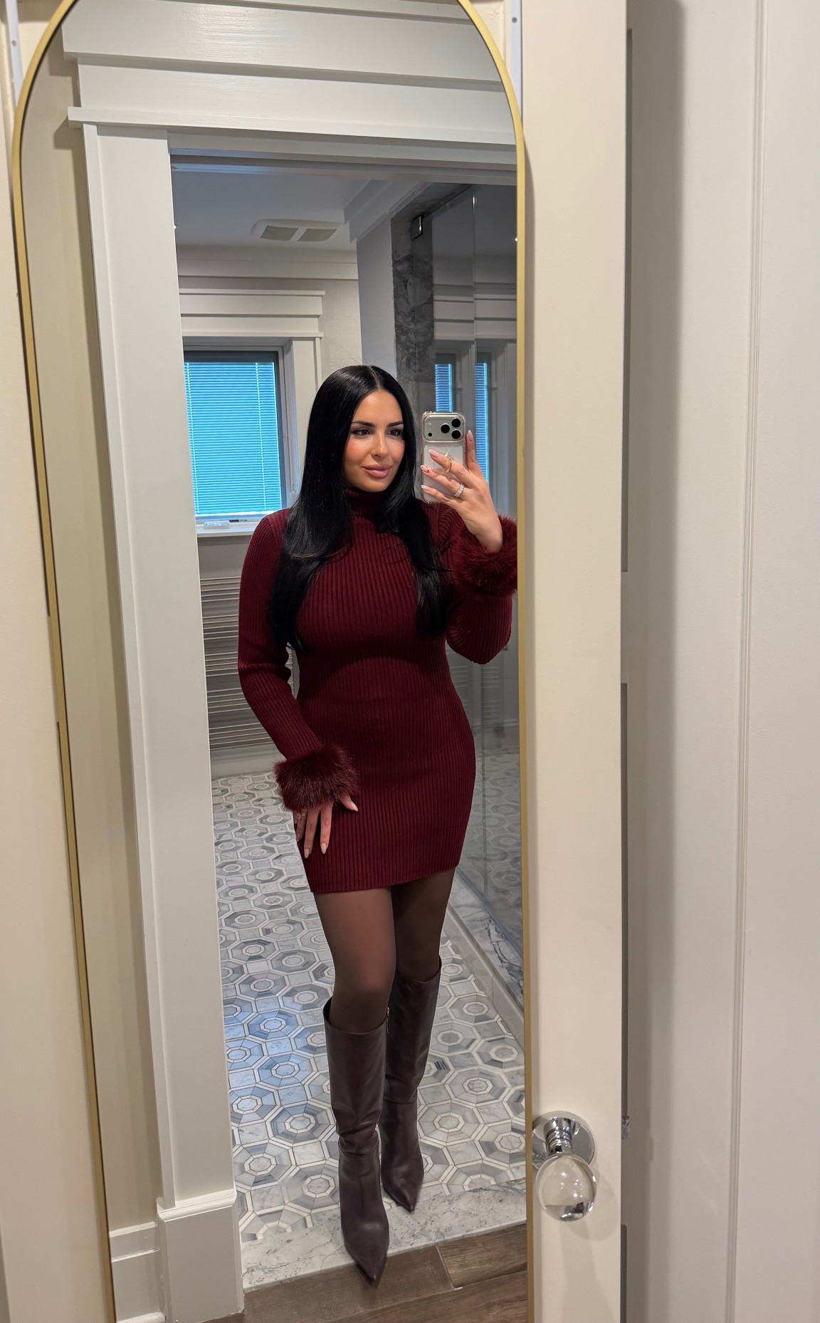 Valentine’s Day dress, fur trim dress, wine colored dress, sweater dress

#LTKValentine