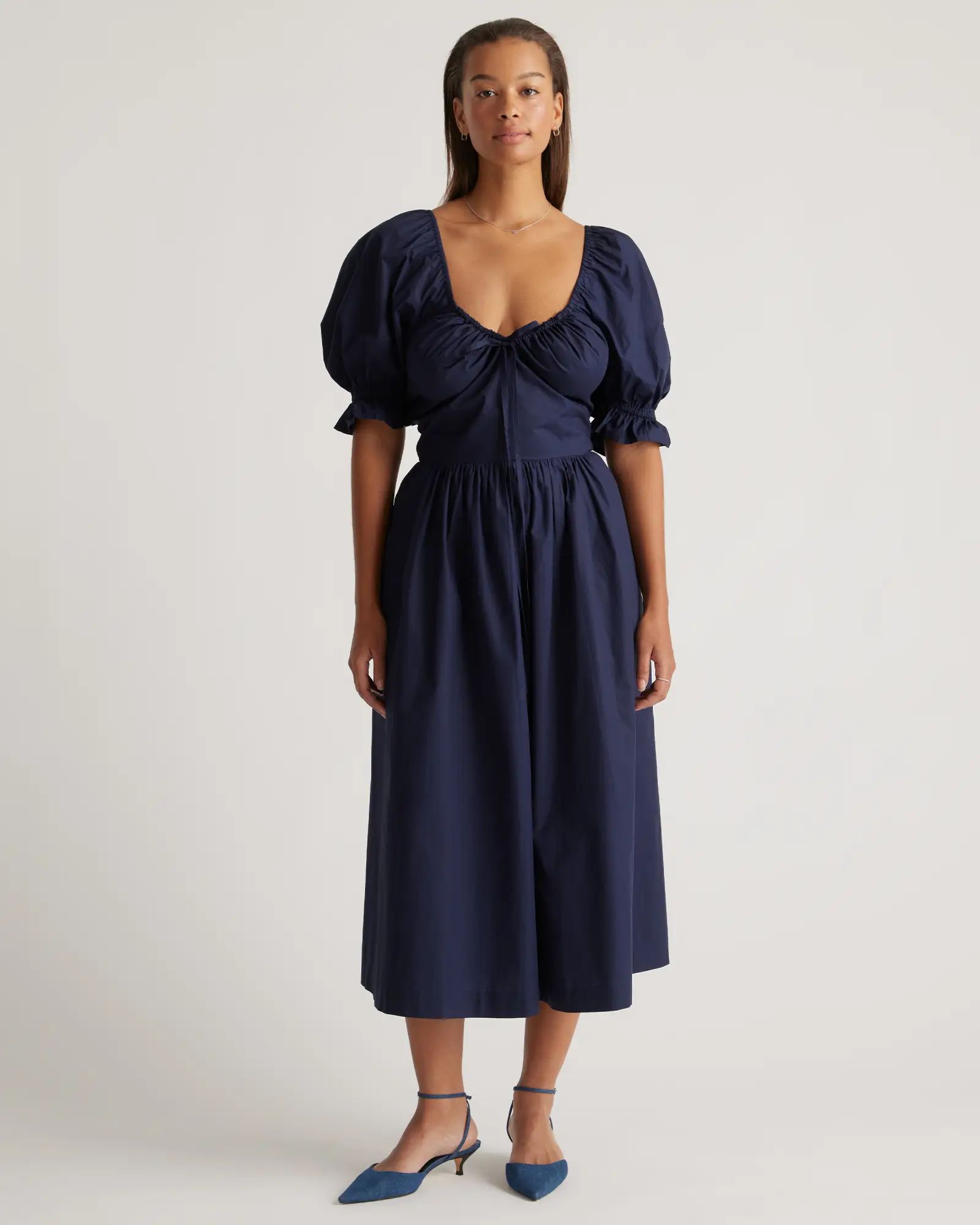 100% Organic Cotton Puff Sleeve Midi Dress | Quince
