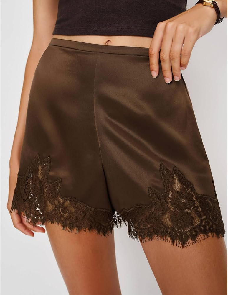 Amiblvowa Women Satin Silk Lace Shorts Low Rise Micro Mini Shorts Coquette Lounge Half Slip Pj Bo... | Amazon (US)