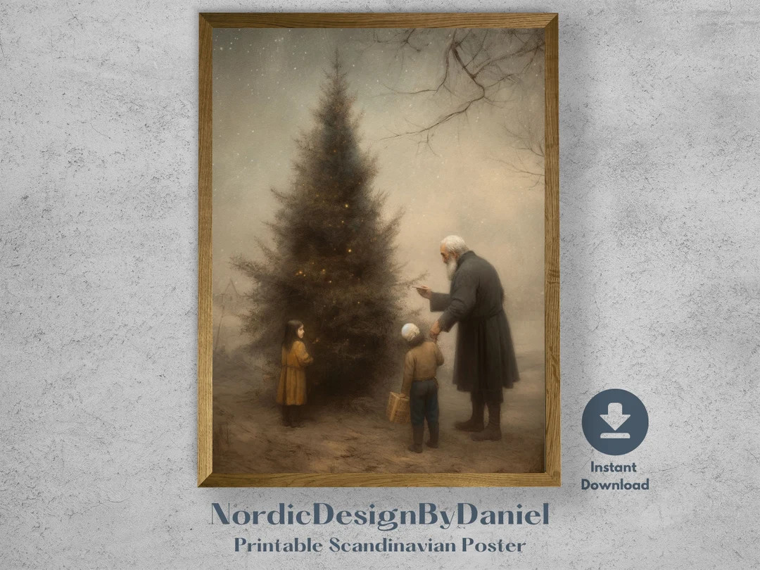 Country Christmas Vintage Painting Winter Rustic Wall Art - Etsy | Etsy (US)