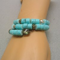 Turquoise Porcelain & Silver Bead Wrap Around Bracelet | Etsy (US)