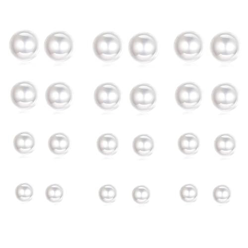 12 Pairs Pearl Studs Earrings for Women, Stainless Steel Hypoallergenic White Faux Simulated Pearl Earrings, 4 Mixed Sizes Round Ball Earrings for Wedding Birthday Christmas | Amazon (US)