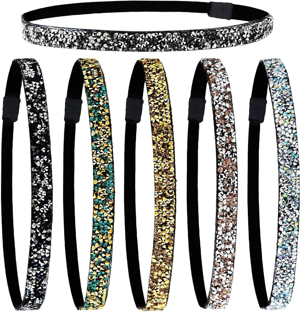 6 Pieces Glitter Headband Non-slip Felt Headband Rhinestone Headband Women's Fabric Headband Hair... | Amazon (US)