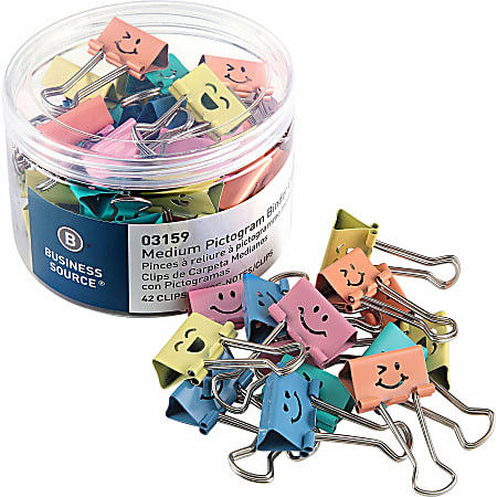 Business Source Smiling Face Binder Clips Medium for Paper Office Classroom Sturdy Assorted 42  T... | Office Depot and OfficeMax 