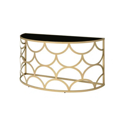 Gold Finish Half-Moon Console Table, 8Mm Tempered Glass Top & Metal Base, 70Lbs Weight Capacity, 29" H, No Storage Drawer Table In Gold, Top, Style, L | Wayfair North America