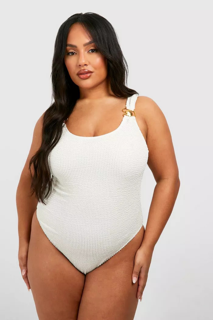 Plus Crinkle Shell Scoop Neck Swimsuit | boohoo (US & Canada)