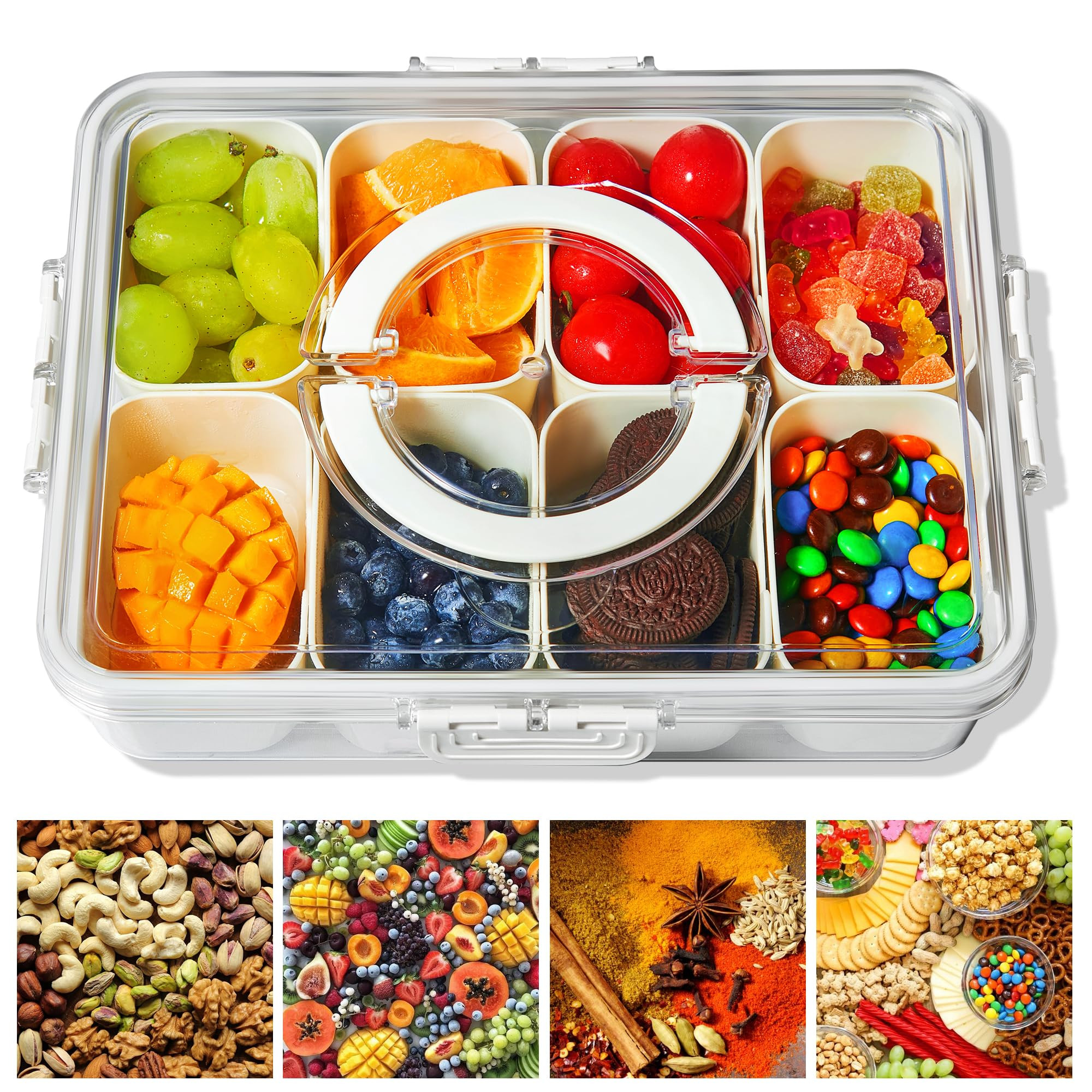 Snackle Box Container Divided Serving Platters with Lid and Handle Divided Snackle for Portable S... | Amazon (US)