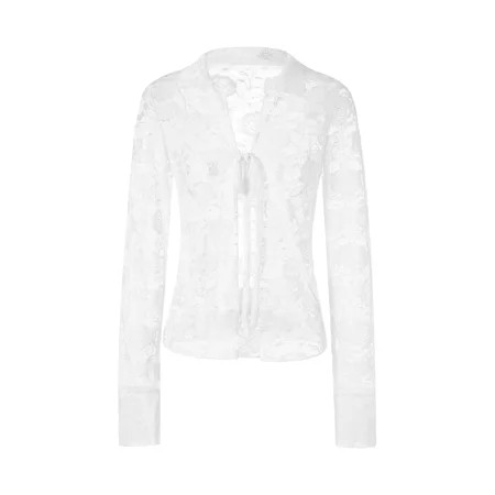 LSFYSZD 90s 00s Vintage See Through Skinny Tee Shirt Fairy Floral Lace White Crop Top Tie-up V Neck  | Walmart (US)