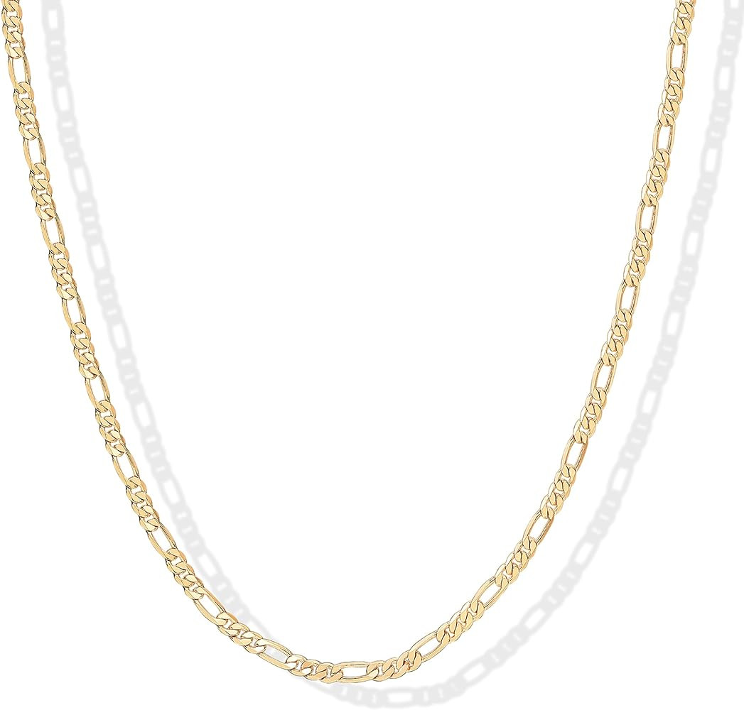 PAVOI 14K Gold Plated Curb Paperclip Box Sphere Bead Snake Herringbone and Figaro Chain Adjustabl... | Amazon (US)