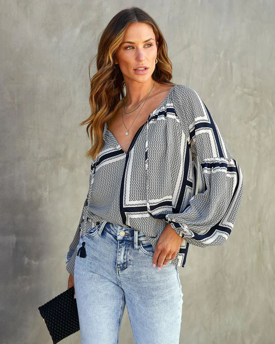 Time Will Tell Printed Tassel Tie Blouse | VICI