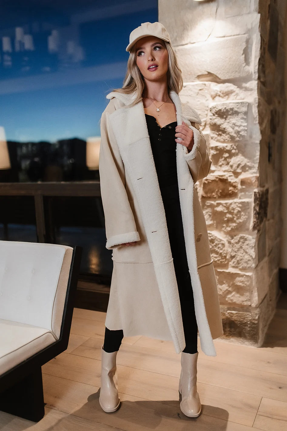 Tessa Sherpa Coat in Cream | Böhme US