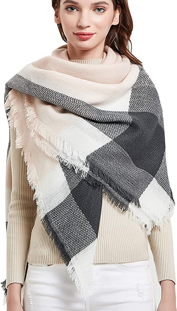 Wander Agio Womens Warm Scarf Square Shawls Large Infinity Scarves Stripe Plaid Scarf | Amazon (US)