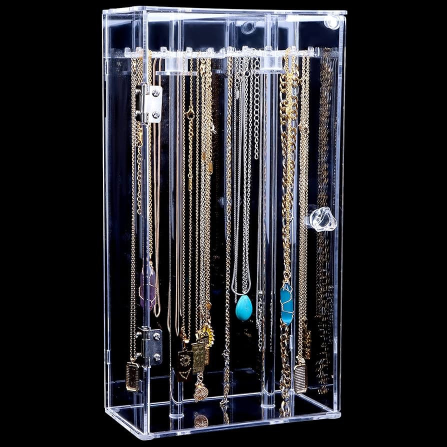 Acrylic Necklace Holder Stand,Clear Necklace Organizer with 24 Hooks,Dustproof Rotation Jewelry S... | Amazon (US)