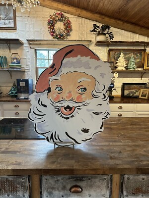 Vintage Large Santa Face Painted Wood Wall Display 24”x29” Sign KITSCH RETRO | eBay | eBay US