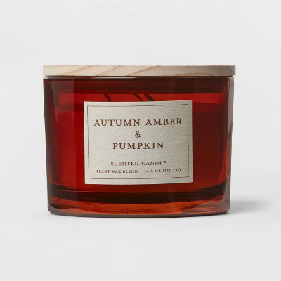 14.5oz Autumn Amber & Pumpkin Lidded Glass Candle Rust - Threshold™ | Target