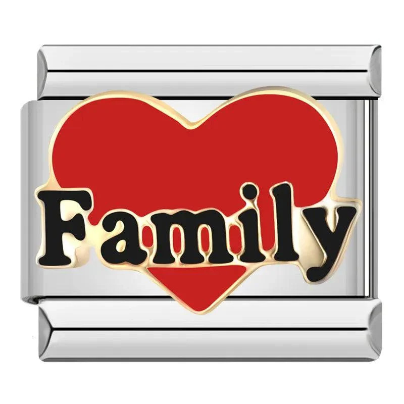Red Heart, Family, on Silver | Charms Official