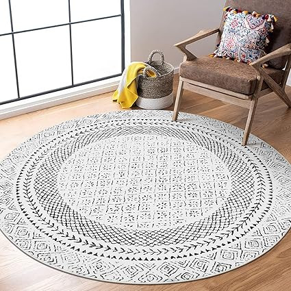 Washable Round Rug 4ft, Soft Modern Moroccan Circle Rugs for Bedroom, Non-Slip Low Pile Boho Rug ... | Amazon (US)